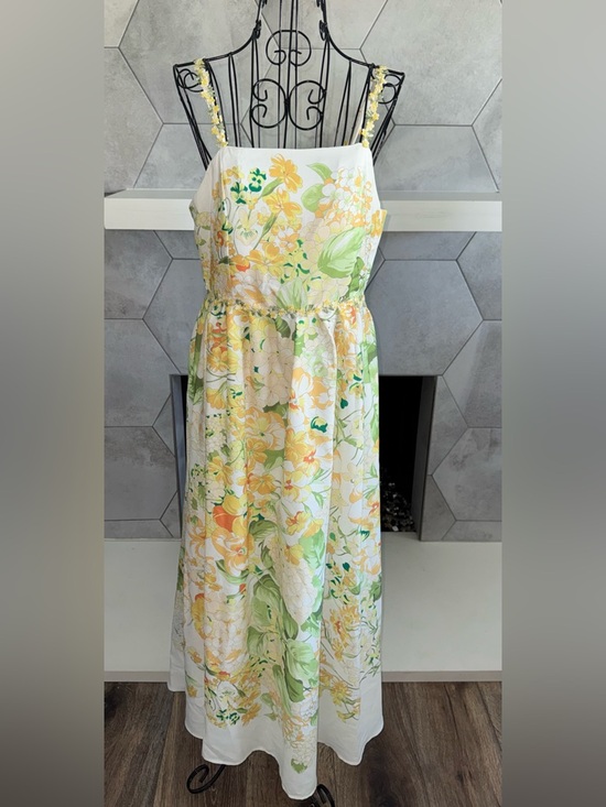 Dalia Macphee Dresses & Skirts - Dalia MacPhee Yellow and Green Floral Maxi Fit & Flare Sundress Women's M